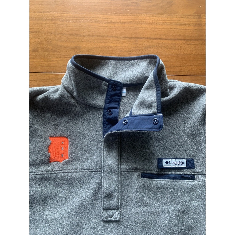 Detroit Tigers Fleece Pullover Jacket Columbia PFG Harborside 1/4 Snap Mens M